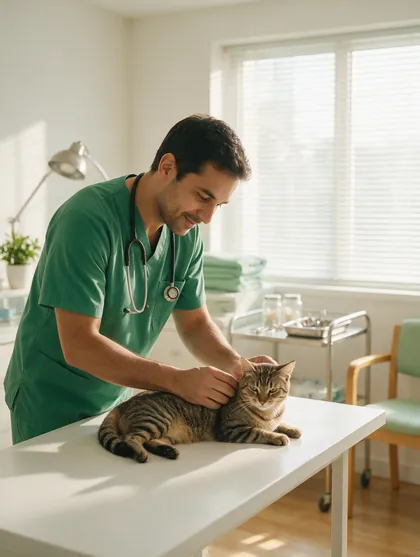 Veterinário da Clínica Bixo's cuidando de um gato na clínica